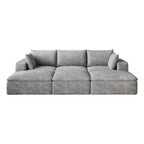 102" Gray Corduroy Modular Sofa With Ottoman And Toss Pillows