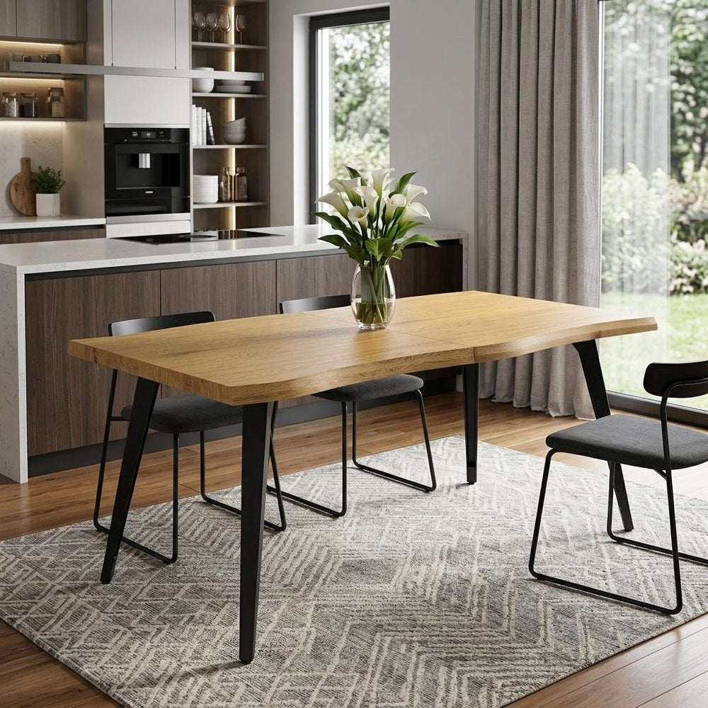 63" Natural And Black Wood And Iron Live Edge Dining Table