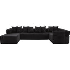 Black Corduroy Modular U Shaped Three Piece Corner Sectional With Console And Toss Pillows