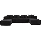 Black Corduroy Modular U Shaped Three Piece Corner Sectional With Console And Toss Pillows