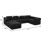 Black Corduroy Modular U Shaped Three Piece Corner Sectional With Console And Toss Pillows