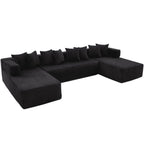 Black Corduroy Modular U Shaped Three Piece Corner Sectional With Console And Toss Pillows