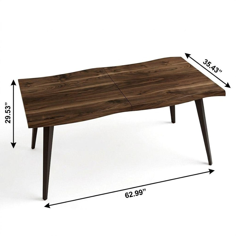 63" Walnut Wood And Iron Dining Table