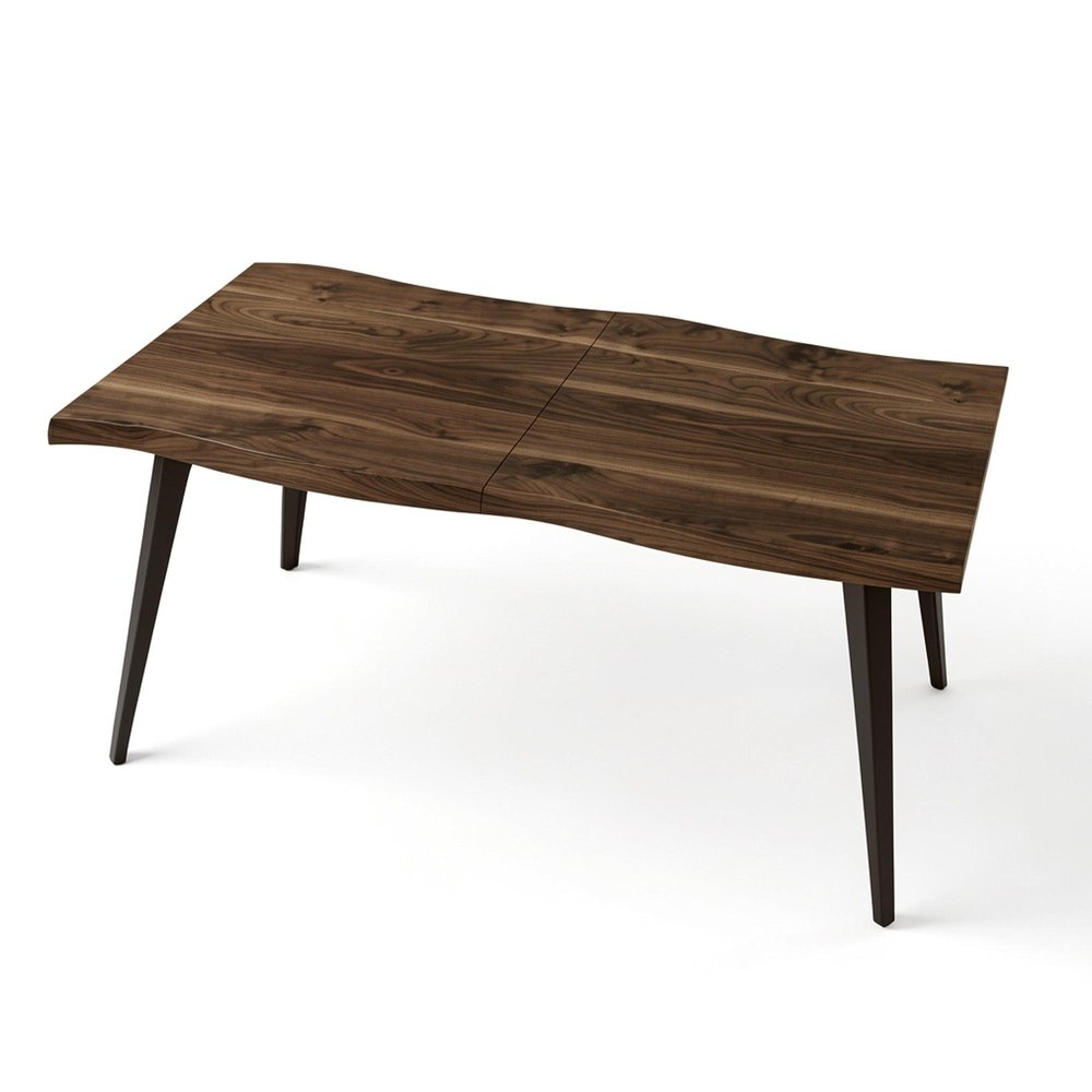 63" Walnut Wood And Iron Dining Table