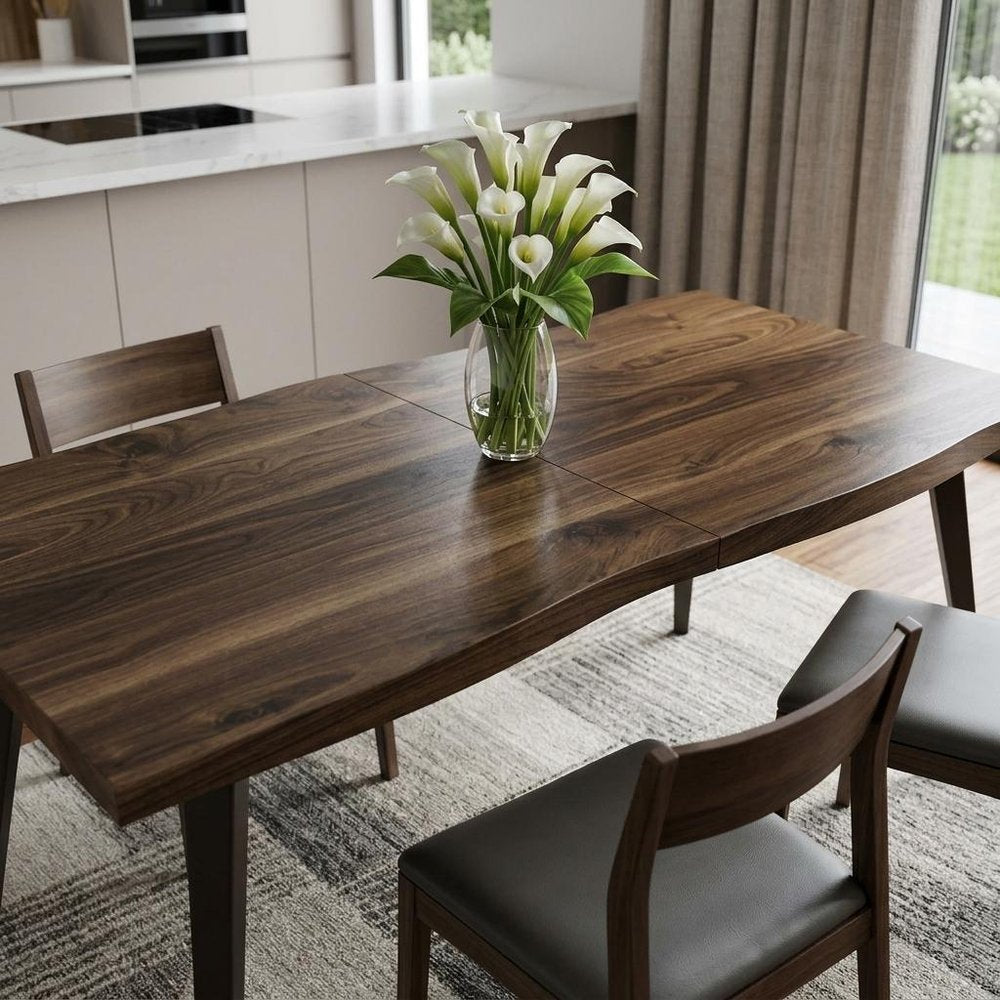 63" Walnut Wood And Iron Dining Table