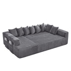 Black Corduroy Modular U Shaped Three Piece Corner Sectional With Console And Toss Pillows