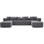 Black Corduroy Modular U Shaped Three Piece Corner Sectional With Console And Toss Pillows