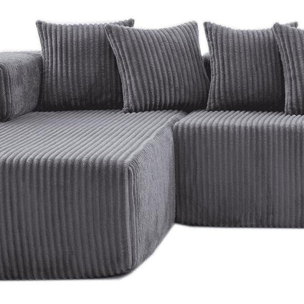 Black Corduroy Modular U Shaped Three Piece Corner Sectional With Console And Toss Pillows