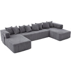 Black Corduroy Modular U Shaped Three Piece Corner Sectional With Console And Toss Pillows