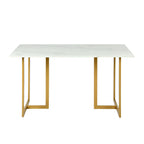 55" White And Gold Faux Marble And Iron Sled Base Dining Table