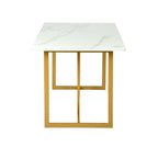 55" White And Gold Faux Marble And Iron Sled Base Dining Table