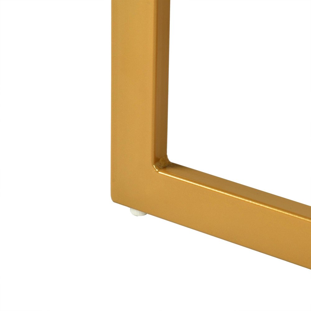 55" White And Gold Faux Marble And Iron Sled Base Dining Table