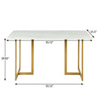 55" White And Gold Faux Marble And Iron Sled Base Dining Table