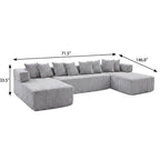 Black Corduroy Modular U Shaped Three Piece Corner Sectional With Console And Toss Pillows