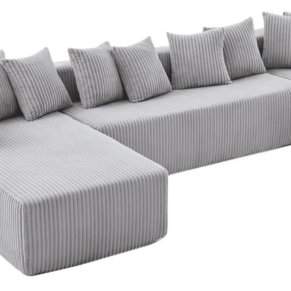 Black Corduroy Modular U Shaped Three Piece Corner Sectional With Console And Toss Pillows