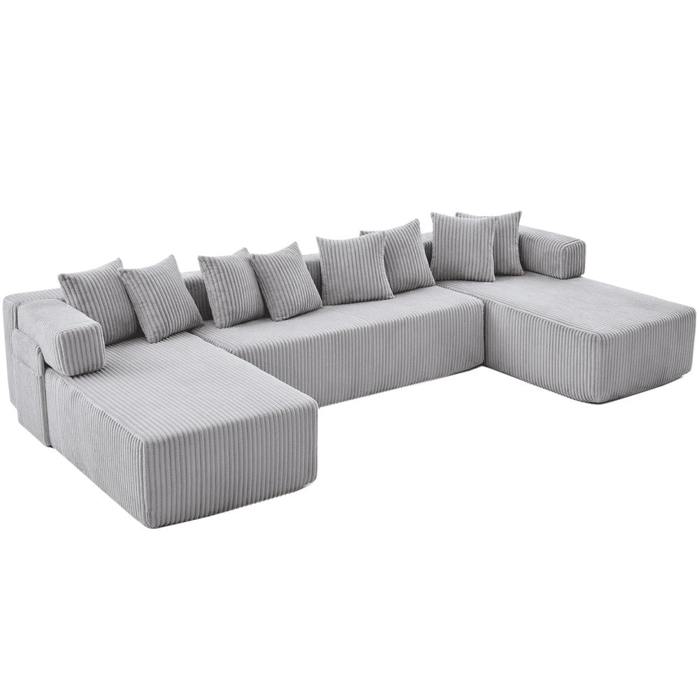 Black Corduroy Modular U Shaped Three Piece Corner Sectional With Console And Toss Pillows