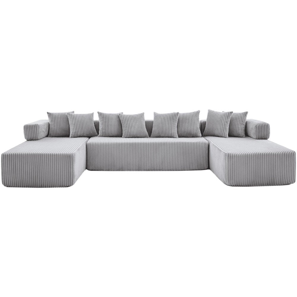 Black Corduroy Modular U Shaped Three Piece Corner Sectional With Console And Toss Pillows