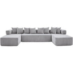 Black Corduroy Modular U Shaped Three Piece Corner Sectional With Console And Toss Pillows