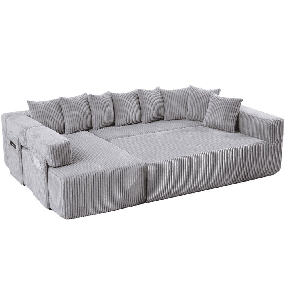 Black Corduroy Modular U Shaped Three Piece Corner Sectional With Console And Toss Pillows