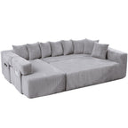Black Corduroy Modular U Shaped Three Piece Corner Sectional With Console And Toss Pillows