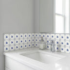 4" x 4" Blue Vinyl Arabesque Peel And Stick Removable Tiles