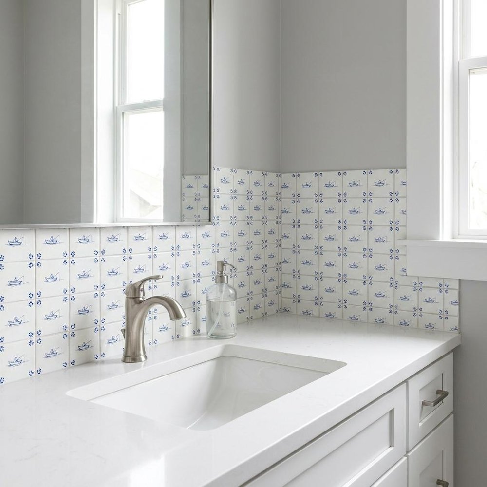 4" x 4" Blue Vinyl Arabesque Peel And Stick Removable Tiles