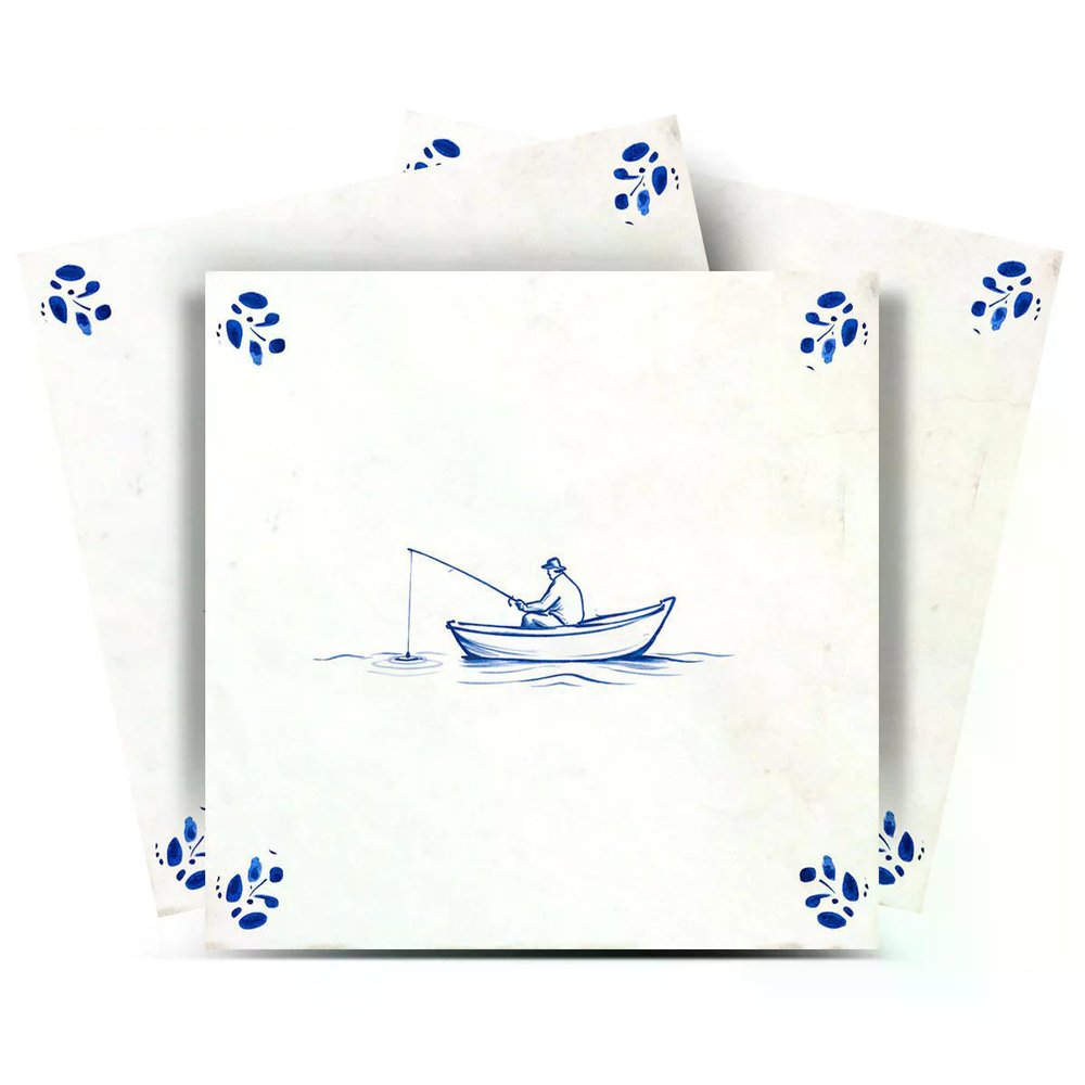 5" x 5" Blue Vinyl Arabesque Peel And Stick Removable Tiles