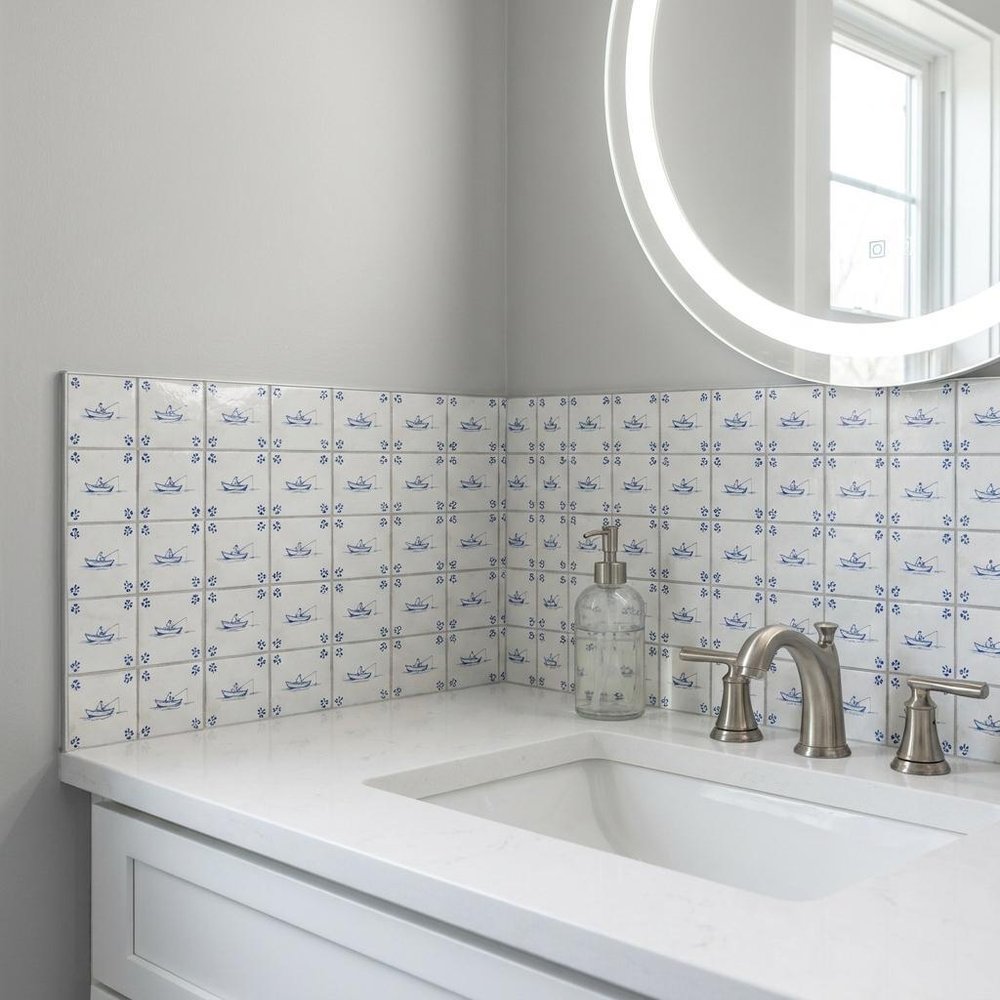 6" x 6" Blue Vinyl Arabesque Peel And Stick Removable Tiles