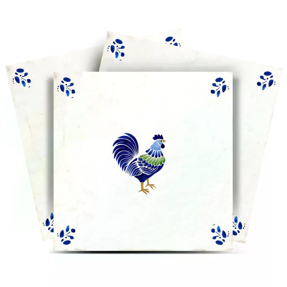 12" x 12" Blue Vinyl Arabesque Peel And Stick Removable Tiles