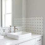 5" x 5" Blue Vinyl Arabesque Peel And Stick Removable Tiles