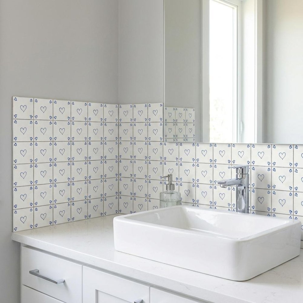 6" x 6" Blue Vinyl Arabesque Peel And Stick Removable Tiles