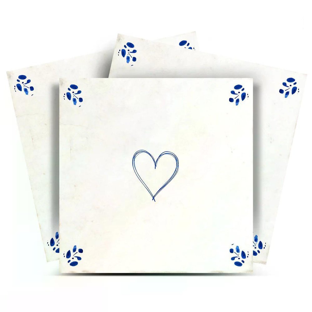 7" x 7" Blue Vinyl Arabesque Peel And Stick Removable Tiles