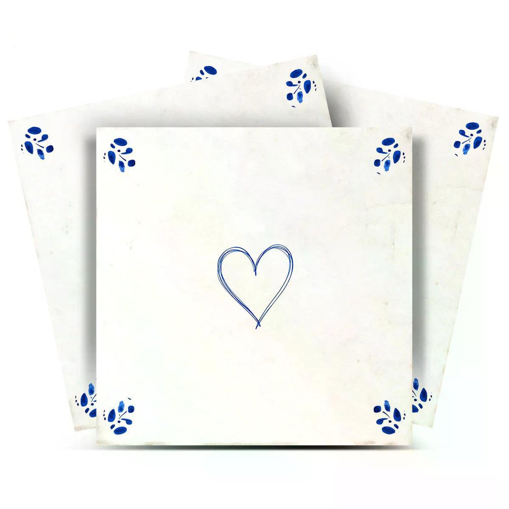7" x 7" Blue Vinyl Arabesque Peel And Stick Removable Tiles