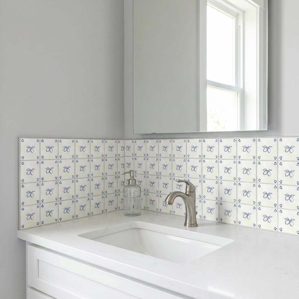 5" x 5" Blue Vinyl Arabesque Peel And Stick Removable Tiles