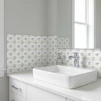 6" x 6" Blue Vinyl Arabesque Peel And Stick Removable Tiles