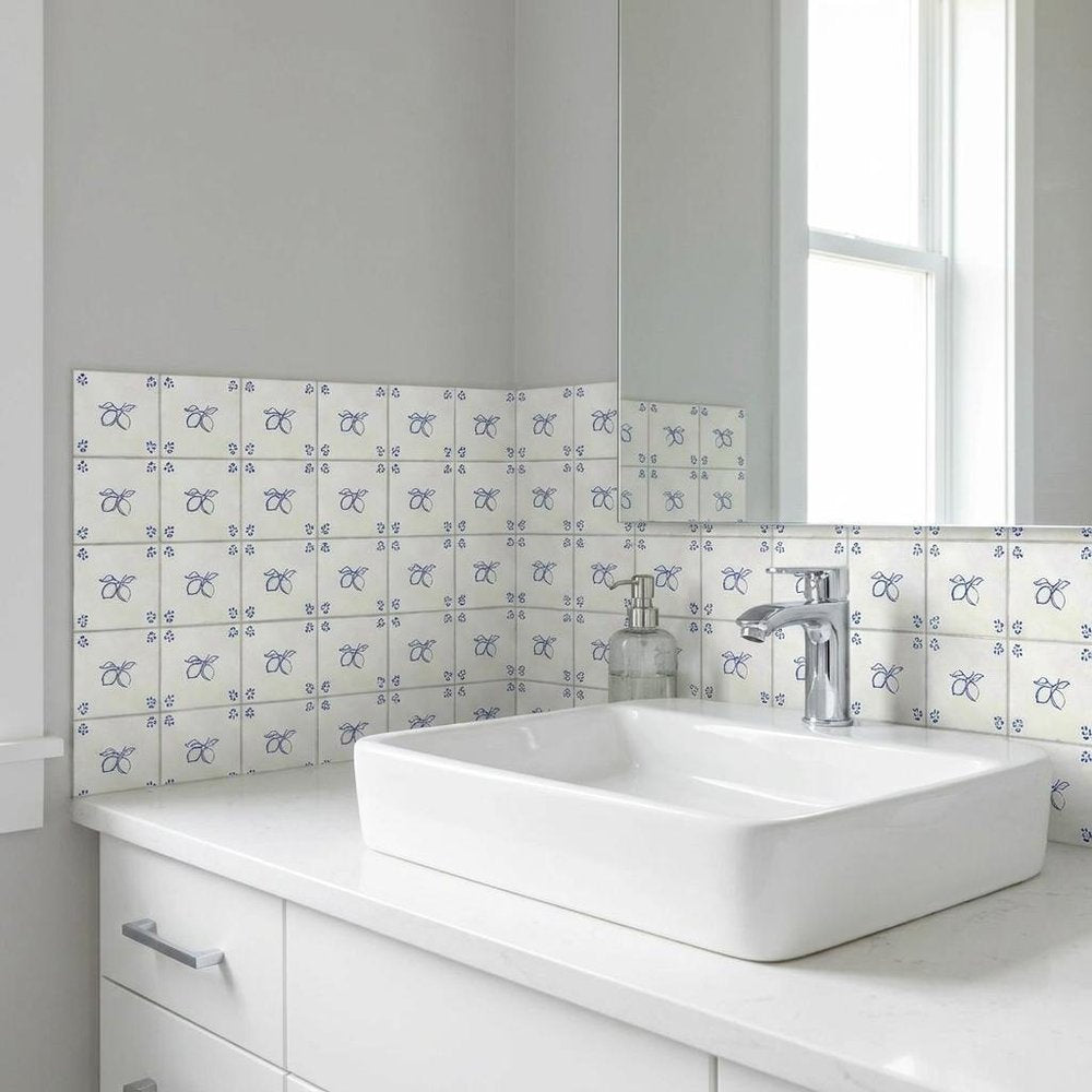 6" x 6" Blue Vinyl Arabesque Peel And Stick Removable Tiles
