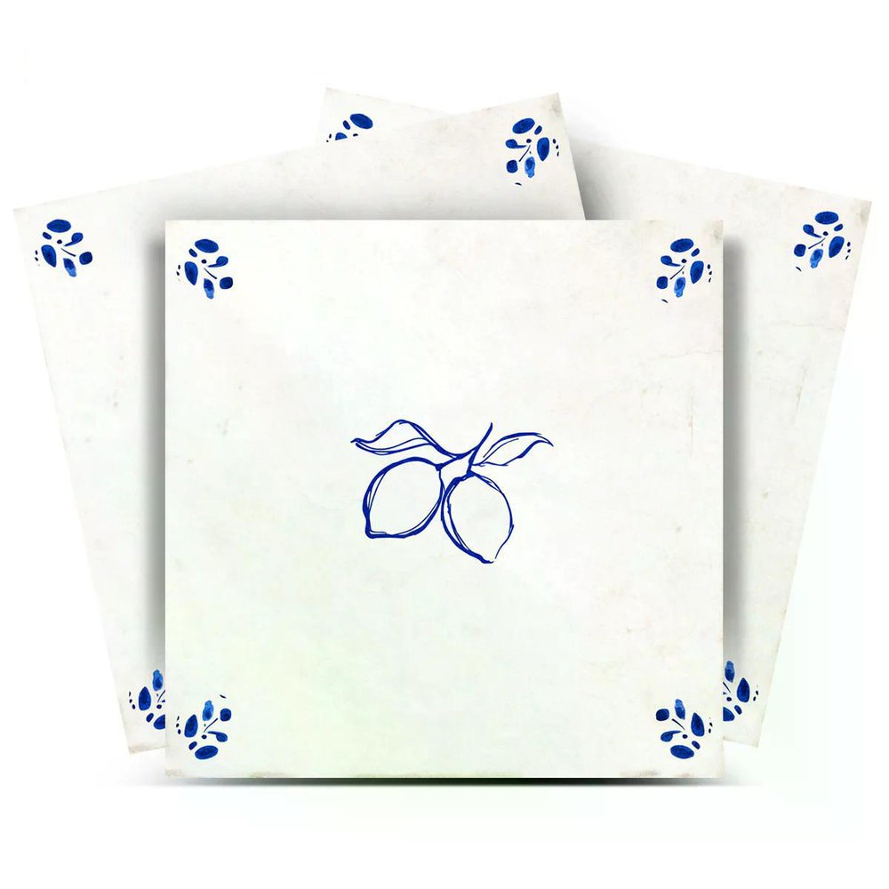 7" x 7" Blue Vinyl Arabesque Peel And Stick Removable Tiles