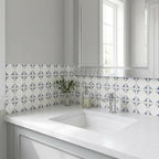 4" x 4" Blue Vinyl Arabesque Peel And Stick Removable Tiles