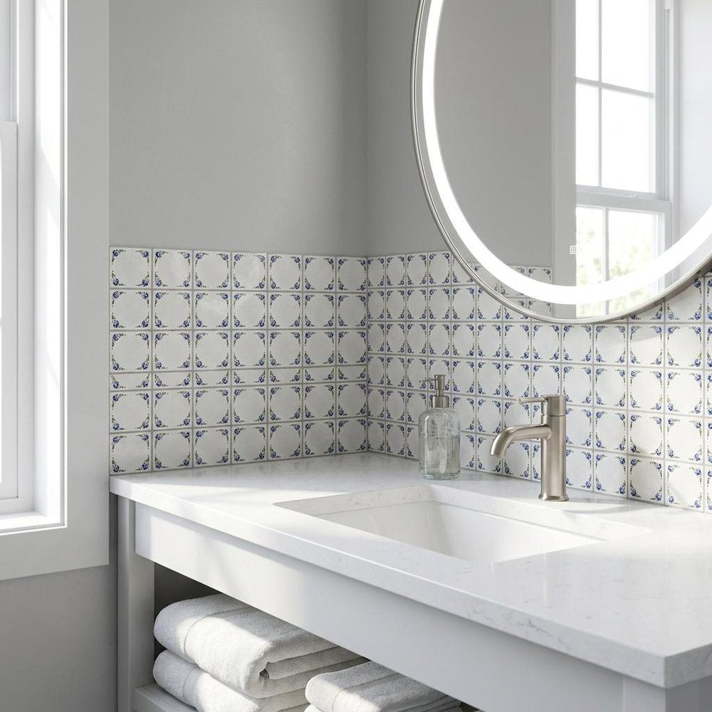 5" x 5" Blue Vinyl Arabesque Peel And Stick Removable Tiles