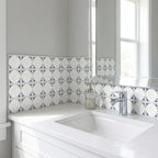 6" x 6" Blue Vinyl Arabesque Peel And Stick Removable Tiles