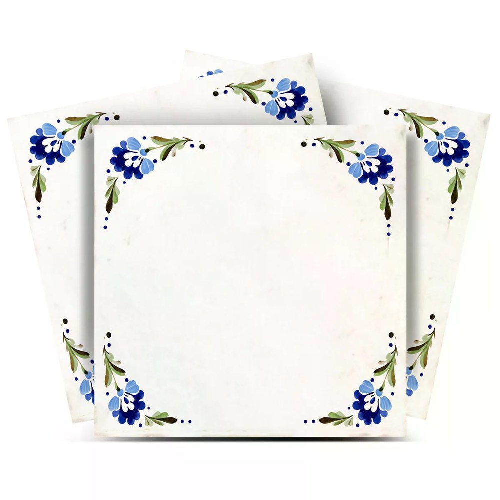 7" x 7" Blue Vinyl Arabesque Peel And Stick Removable Tiles
