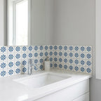 6" x 6" Blue Vinyl Arabesque Peel And Stick Removable Tiles
