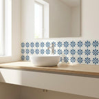 8" x 8" Blue Vinyl Arabesque Peel And Stick Removable Tiles