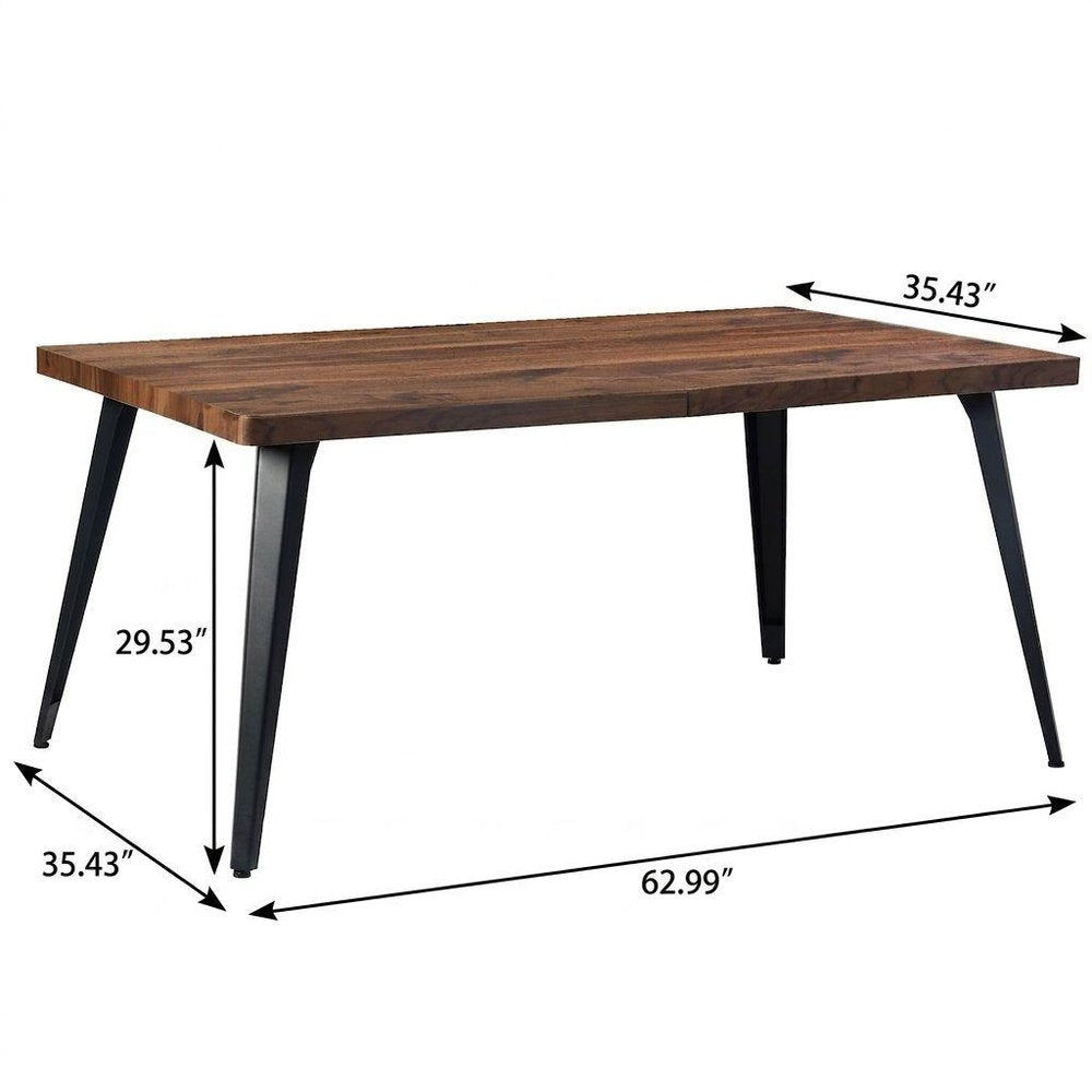 63" Walnut And Black Wood And Iron Dining Table