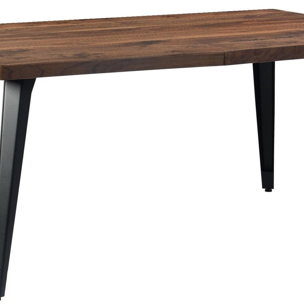 63" Walnut And Black Wood And Iron Dining Table