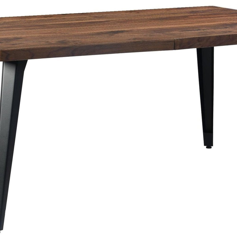 63" Walnut And Black Wood And Iron Dining Table