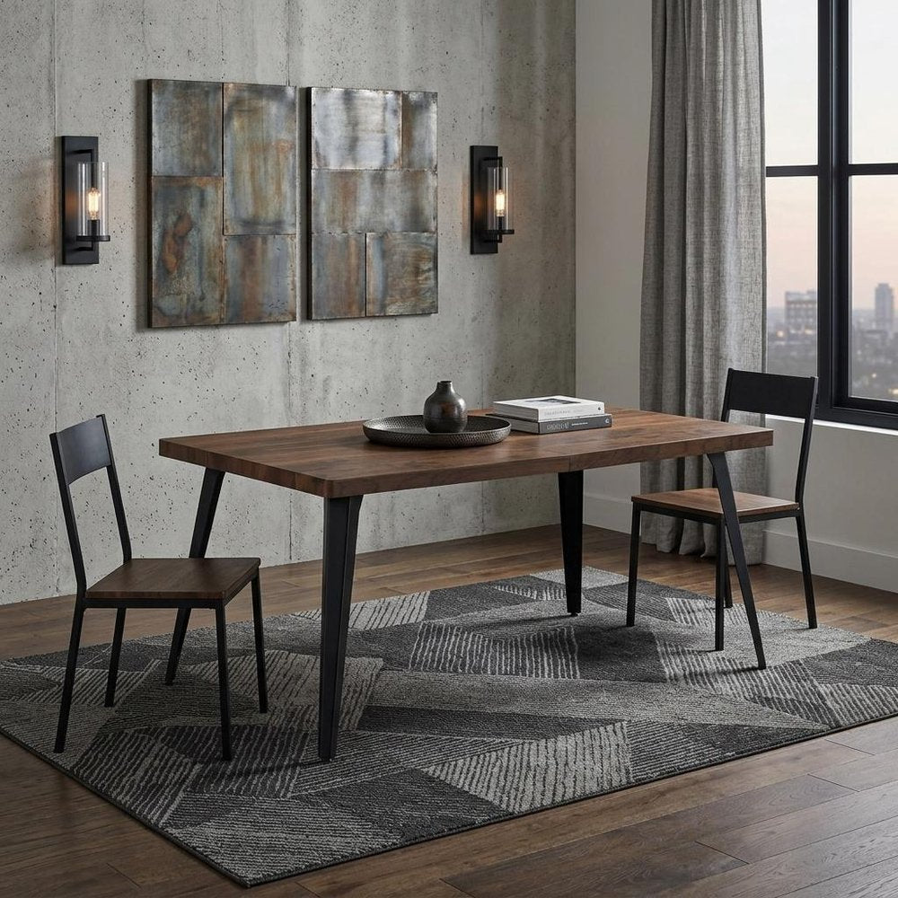 63" Natural And Black Wood And Iron Dining Table