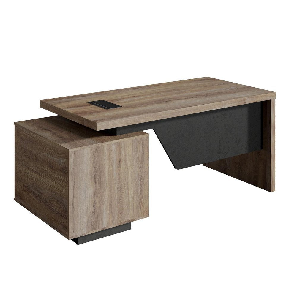 71" Walnut Wood Pedestal Executive Desk With Two Drawers