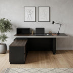 79" Black Wood Pedestal Executive Desk With And Two Drawers Built in Lighting