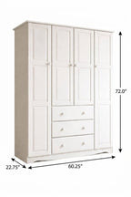 72" White Solid Wood Four Door Three Drawer Combo Dresser